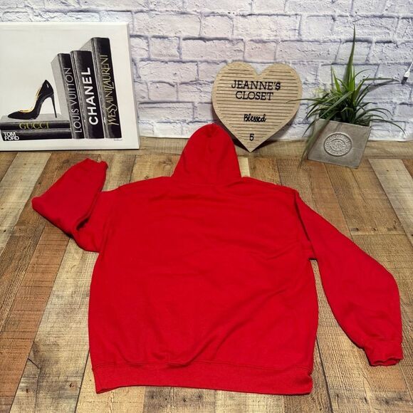 Vintage 90’s Marlboro Logo Red Drawstring Hoodie Sweatshirt Size L - Picture 11 of 13